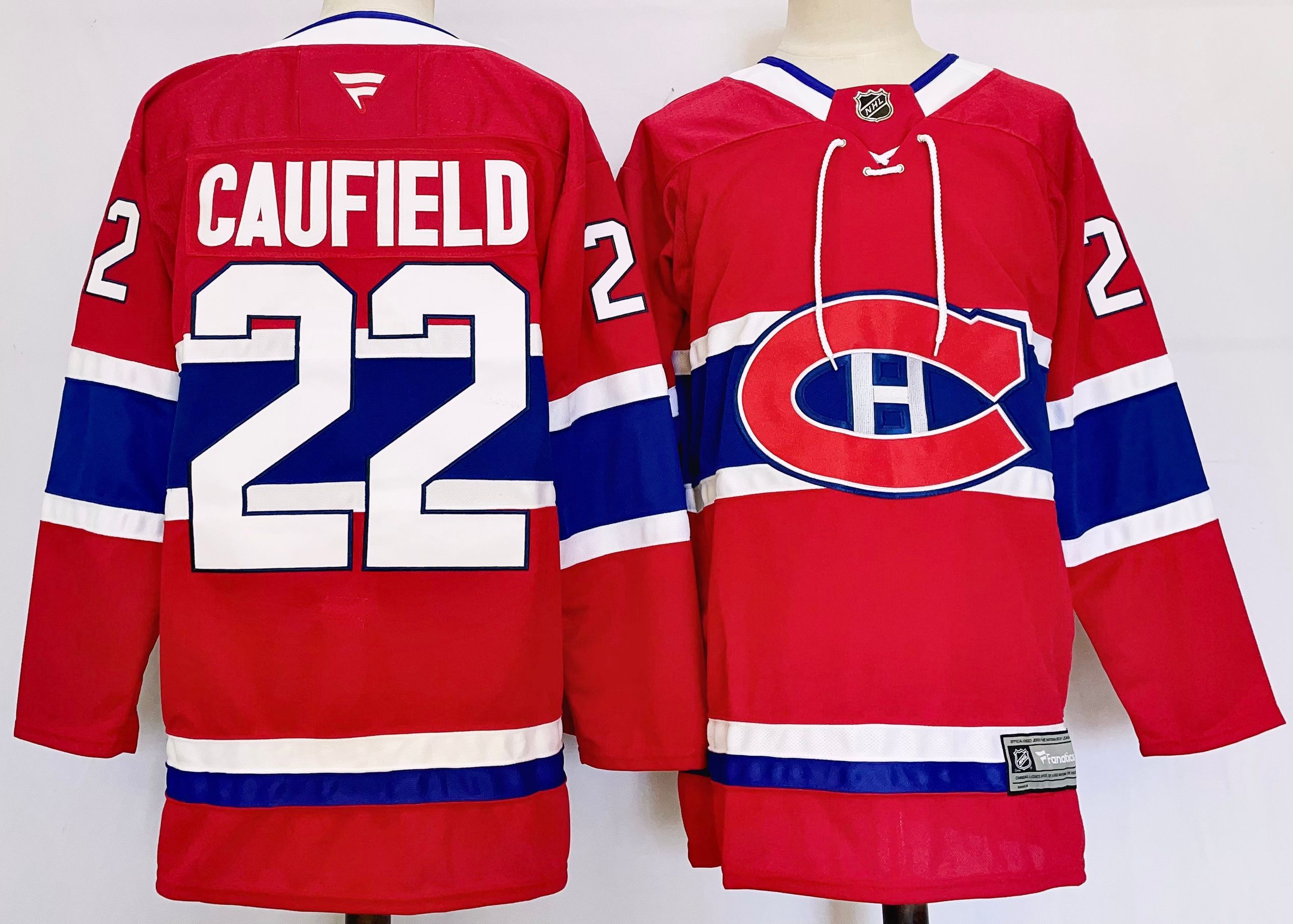 Men Montreal Canadiens #22 Caufield Red 2025 Home Premier Player NHL Jersey